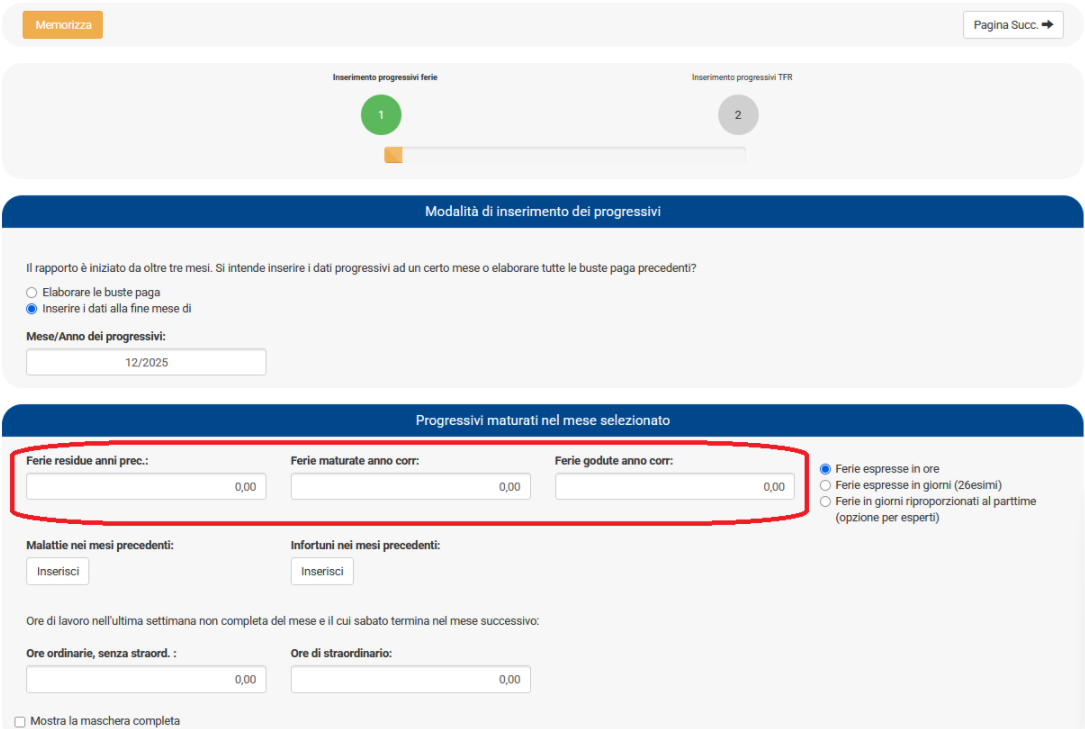 Inserimento progressivo rateo ferie vecchi assunti