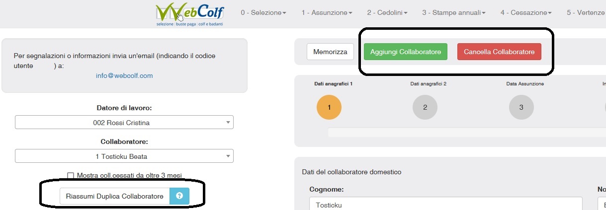 Inserisci, modifica o cancella i dati della tua colf o badante