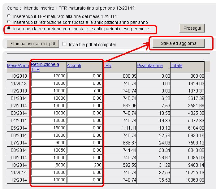 calcolo tfr mese per mese